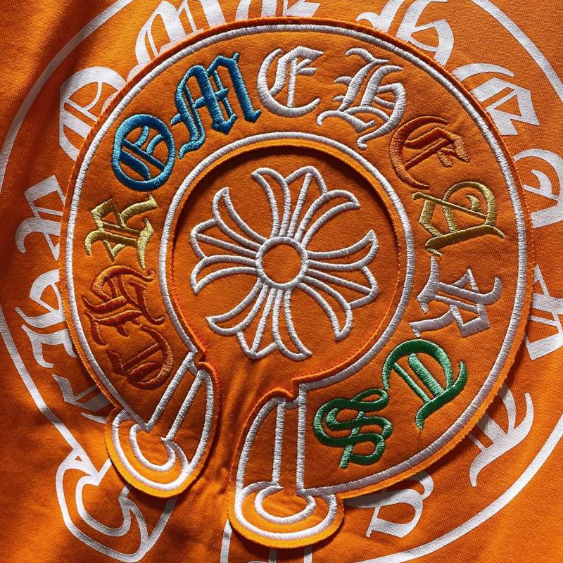 Chrome Hearts Rainbow Horseshoe Cross Embroidered Tee – Orange