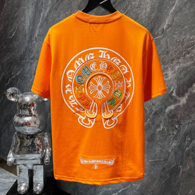Chrome Hearts Rainbow Horseshoe Cross Embroidered Tee – Orange