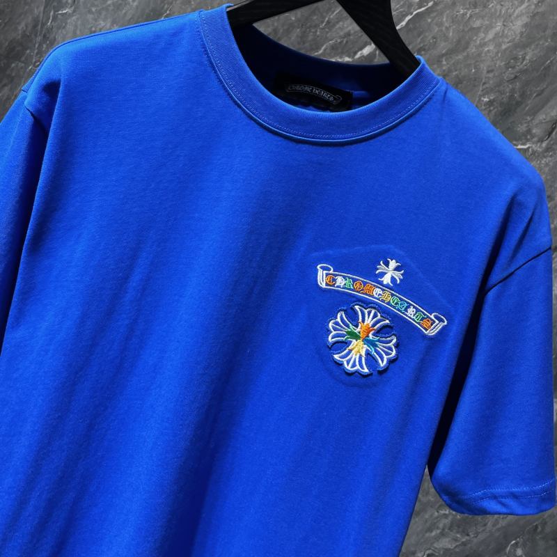 Chrome Hearts Rainbow Horseshoe Cross Embroidered Tee – Blue