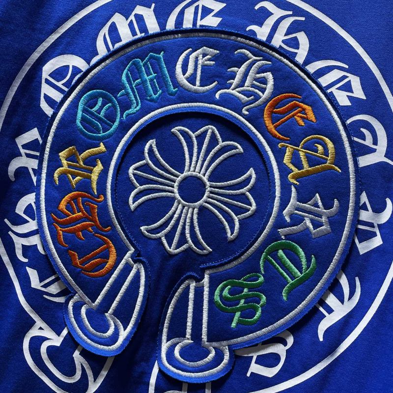 Chrome Hearts Rainbow Horseshoe Cross Embroidered Tee – Blue