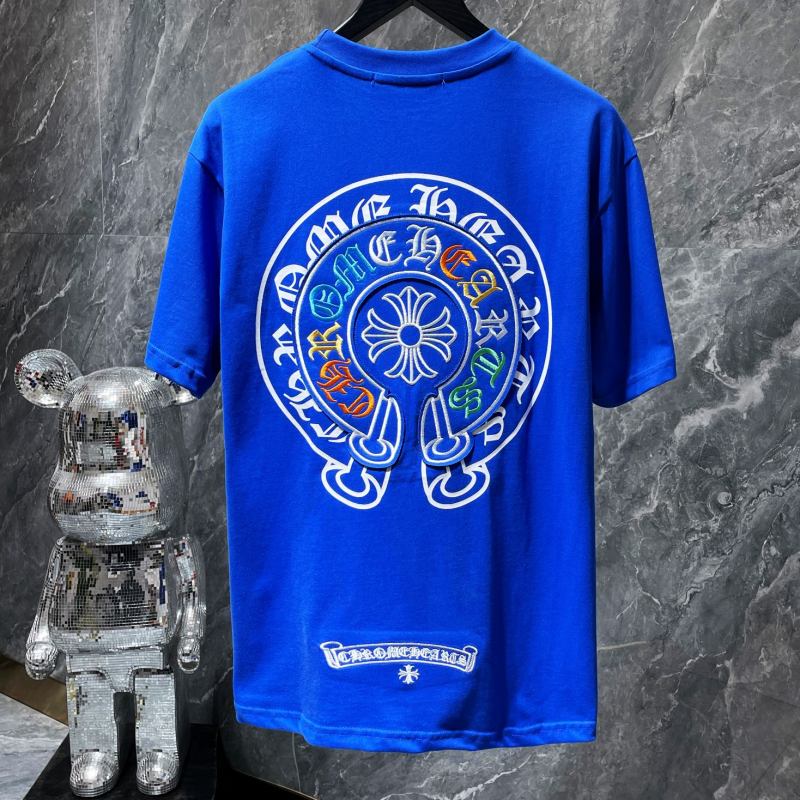 Chrome Hearts Rainbow Horseshoe Cross Embroidered Tee – Blue