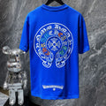 Chrome Hearts Rainbow Horseshoe Cross Embroidered Tee – Blue