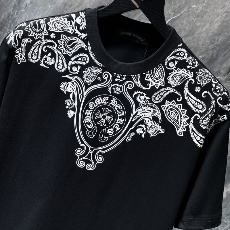 Chrome Hearts Paisley Shoulder Cross Graphic Tee – Black / White