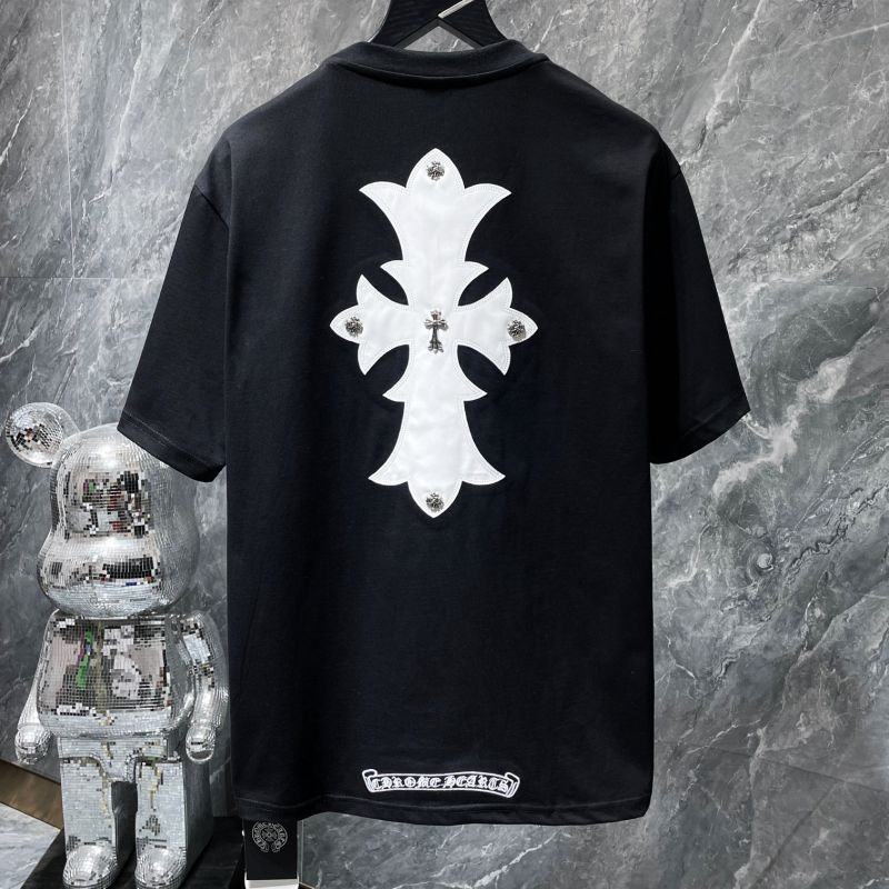 Chrome Hearts Oversized Fleur Cross Appliqué Crystal Stud Tee – Black / White