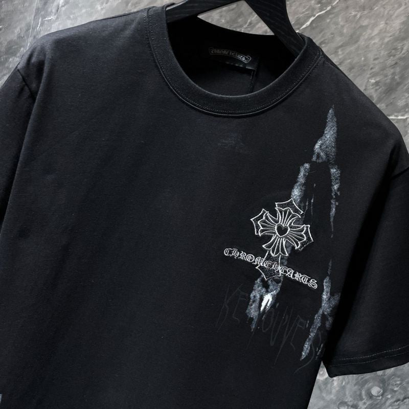 Chrome Hearts Paint Splash Heart Fleur Cross Graphic Tee – Black / White