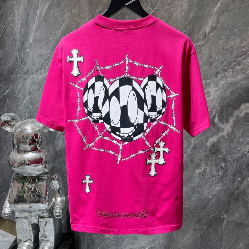 Chrome Hearts x Matty Boy Checkerboard Smiley Spider Web Tee – Rose Red