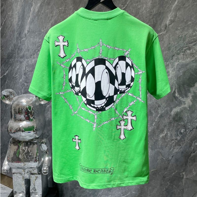 Chrome Hearts Checkered Smiley Barbed Wire Cross Graphic Tee – Green