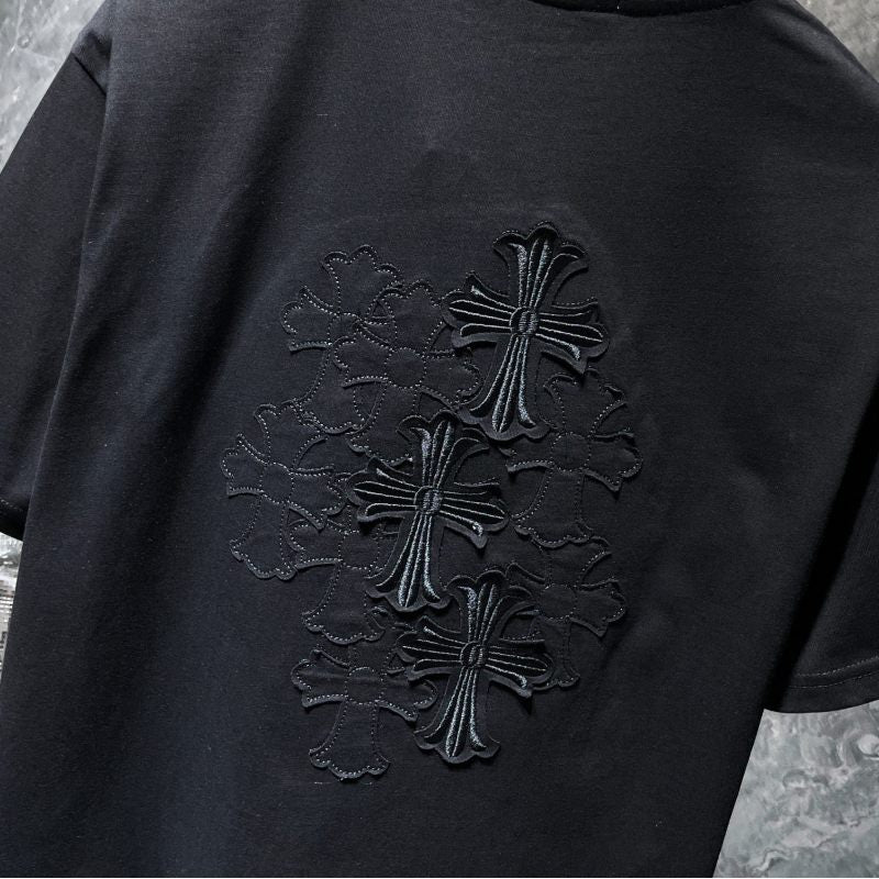 Chrome Hearts Triple Cross Embroidered Graphic Tee – Black / Gray