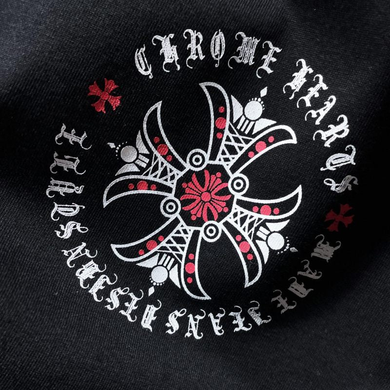 Chrome Hearts Red Rose Cross Medallion Gothic Circle Tee – Black / White