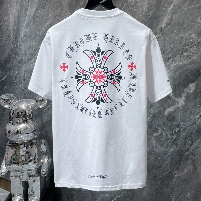 Chrome Hearts Red Rose Cross Medallion Gothic Circle Tee – Black / White