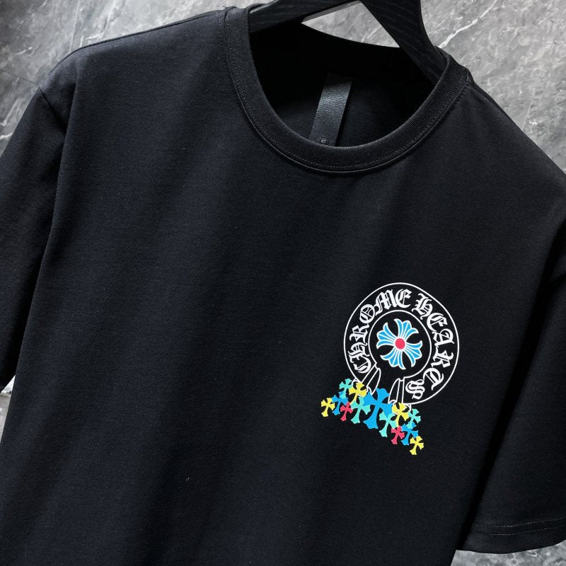 Chrome Hearts Rainbow Cross Circle Gothic Graphic Tee – Black / White