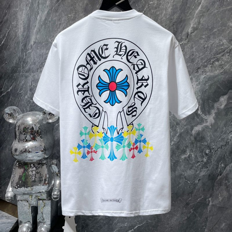 Chrome Hearts Rainbow Cross Circle Gothic Graphic Tee – Black / White