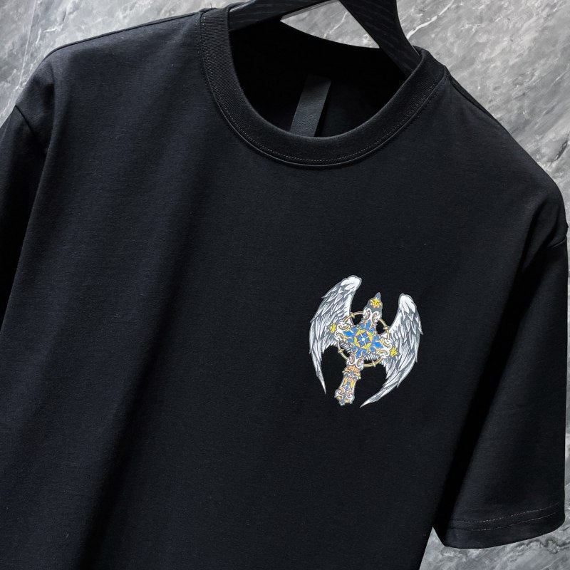 Chrome Hearts Angel Wings Ornate Cross Graphic Tee – Black / White