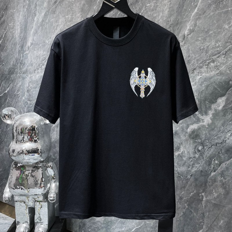 Chrome Hearts Angel Wings Ornate Cross Graphic Tee – Black / White