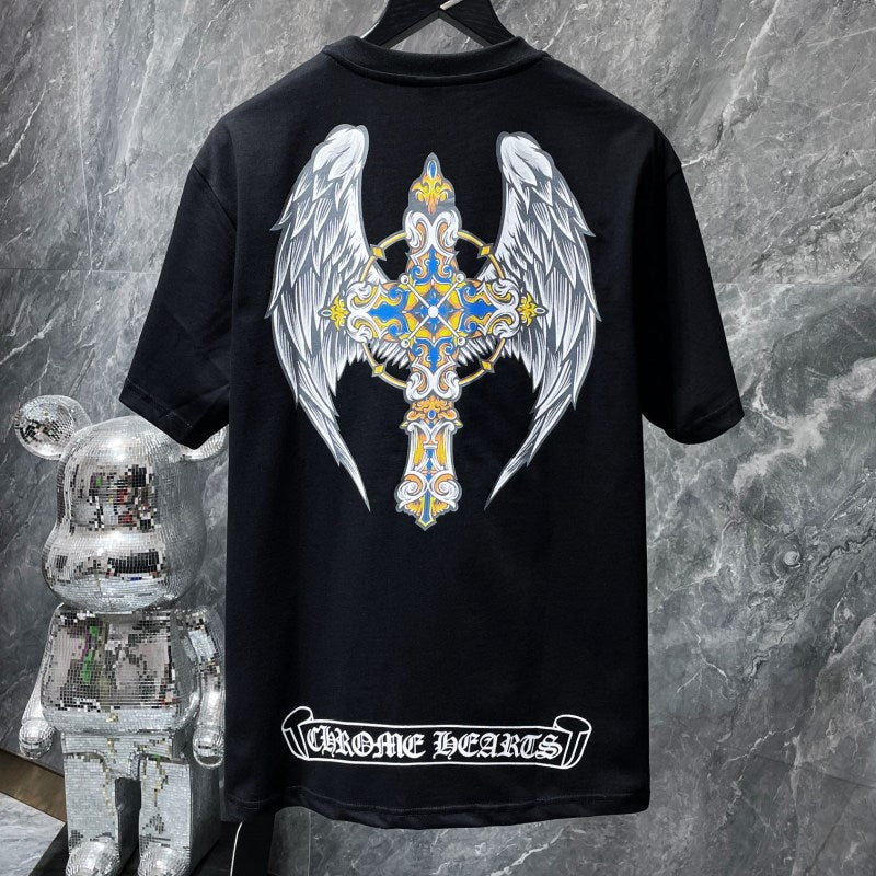 Chrome Hearts Angel Wings Ornate Cross Graphic Tee – Black / White