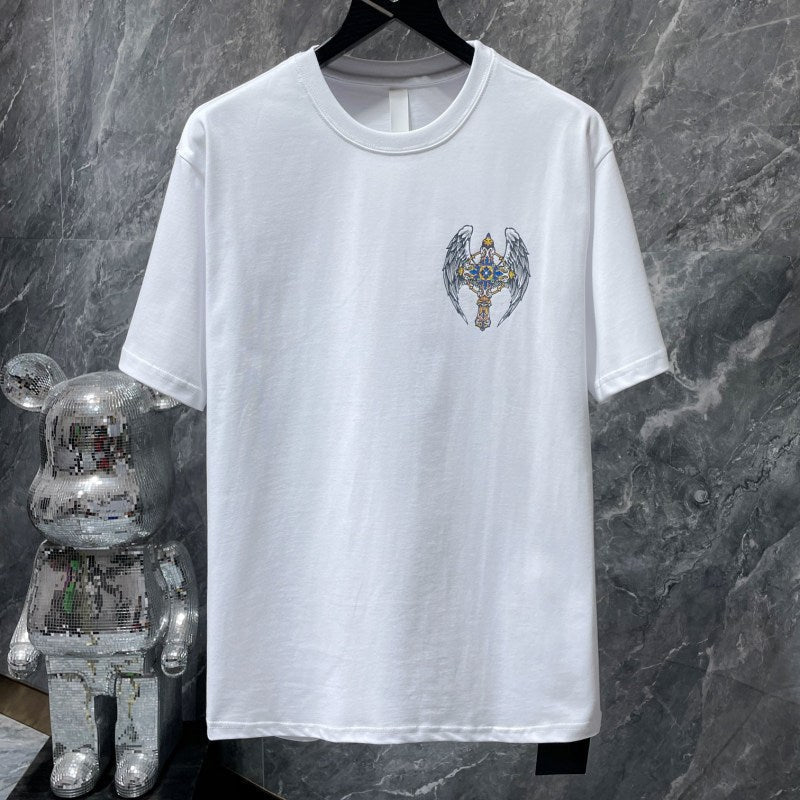 Chrome Hearts Angel Wings Ornate Cross Graphic Tee – Black / White