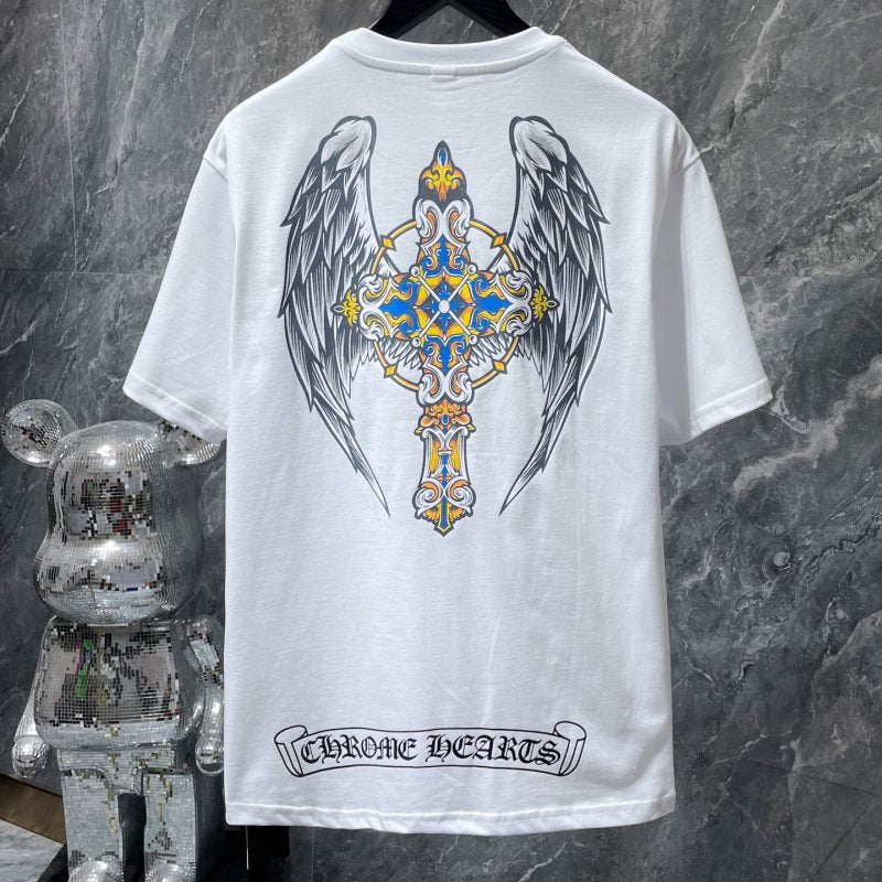 Chrome Hearts Angel Wings Ornate Cross Graphic Tee – Black / White