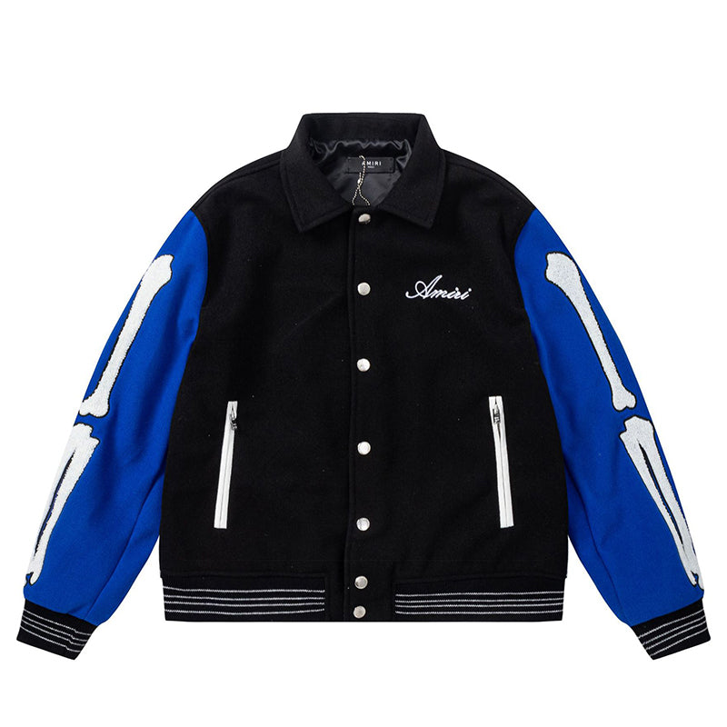 AMIRI Bone Embroidered Baseball Jacket – Black White & Black Blue