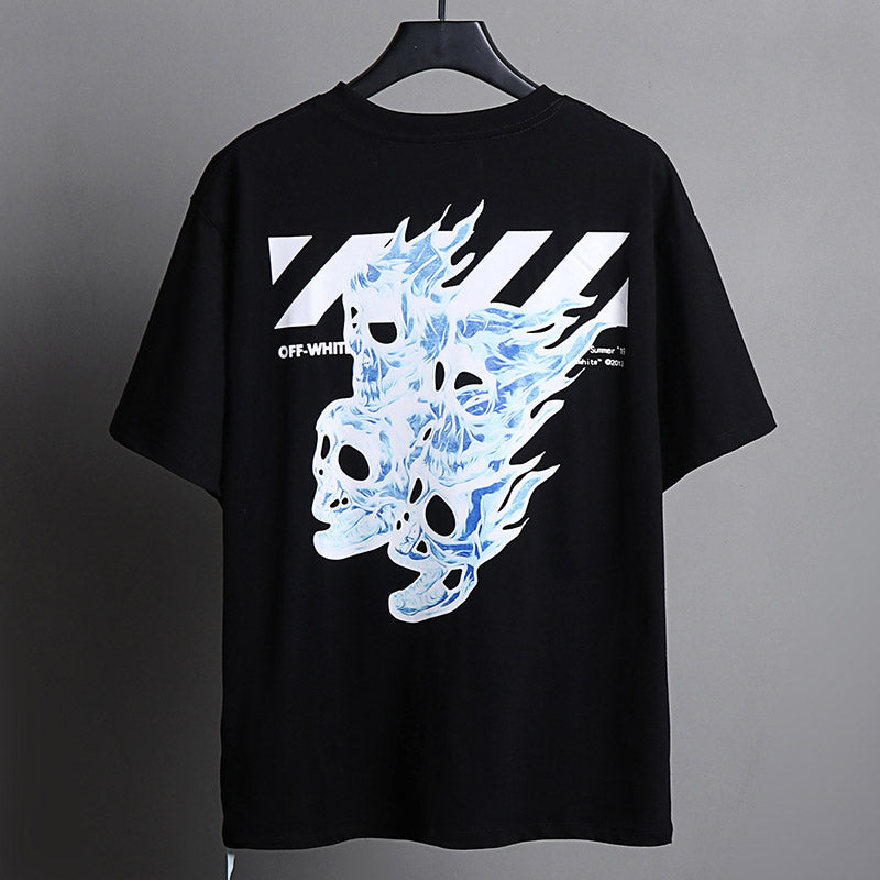 Off-White Flame Skull Pattern T-Shirt