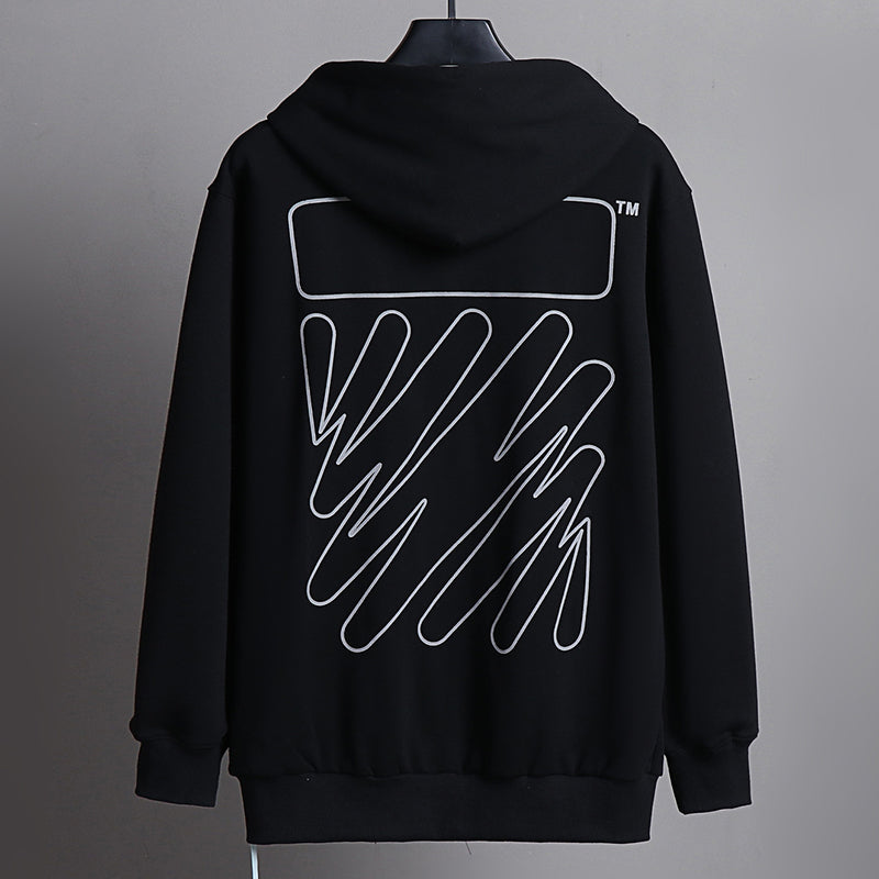 Off-White Outline Diagonal Stripe Zip Hoodie – Black Fleece
