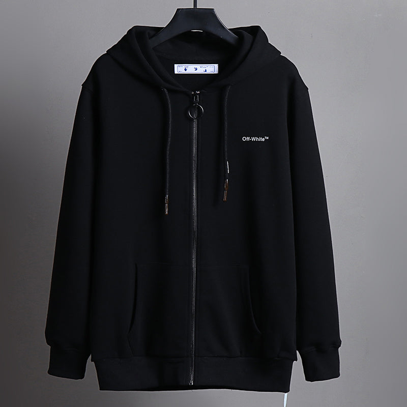 Off-White Outline Diagonal Stripe Zip Hoodie – Black Fleece