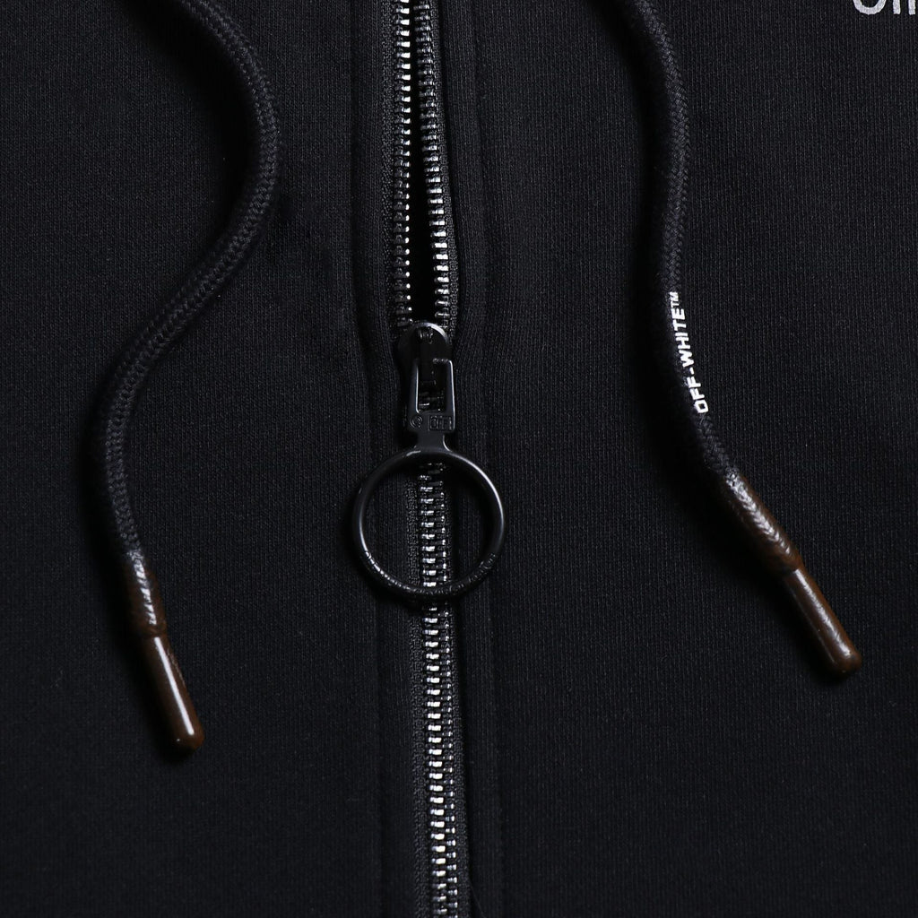 Off-White Outline Diagonal Stripe Zip Hoodie – Black Fleece