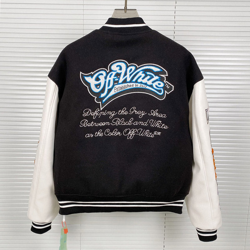 OFF WHITE Logic Patch Varsity Jacket – Loose Fit Streetwear