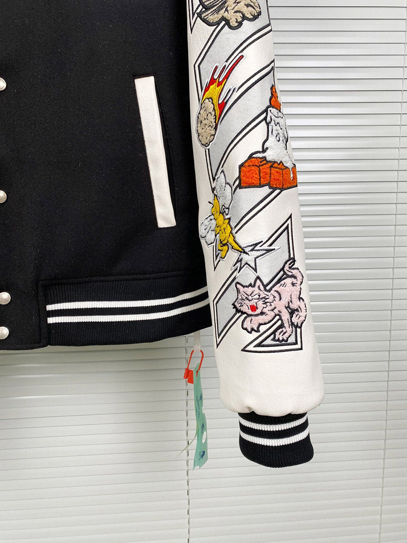 OFF WHITE Logic Patch Varsity Jacket – Loose Fit Streetwear