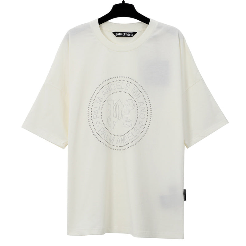 Palm Angels Milano Stud Logo T-Shirt – Off White | 100% Cotton