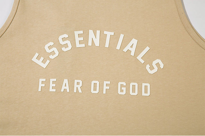 Fear of God Flocked Letter Crew Neck Sleeveless T-Shirt – Khaki / Black