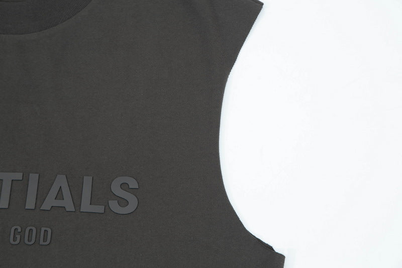Fear of God Flocked Logo Letter Print Sleeveless T-Shirt – Brown / Grey / Khaki