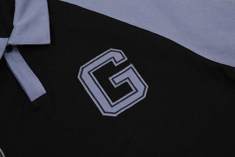 Fear of God Spliced FG Patch Embroidered Polo Shirt – Black / Slate Blue
