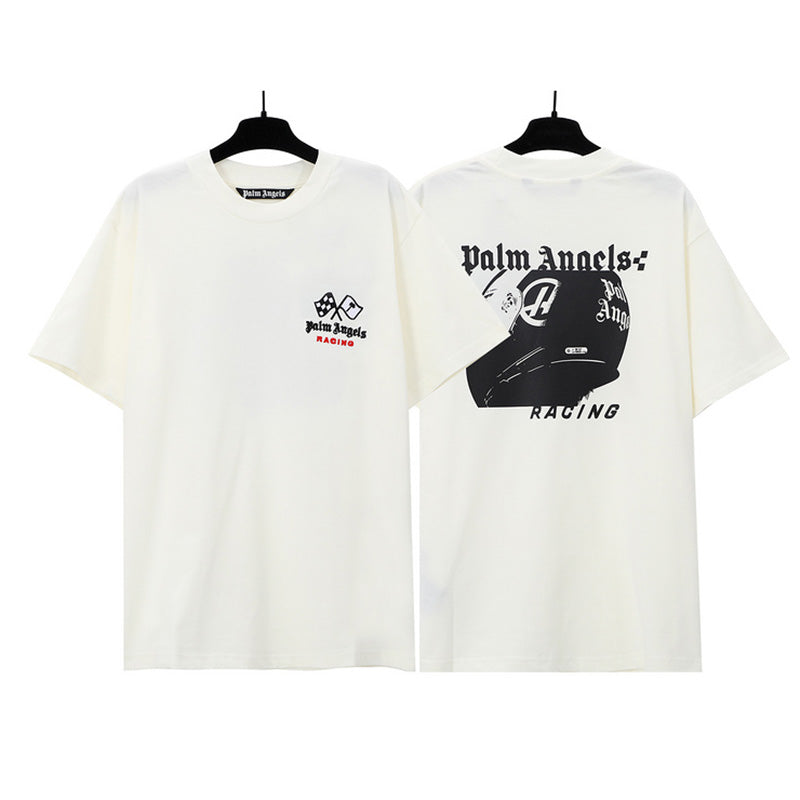 Palm Angels Racing Helmet Print T-Shirt – 100% Cotton