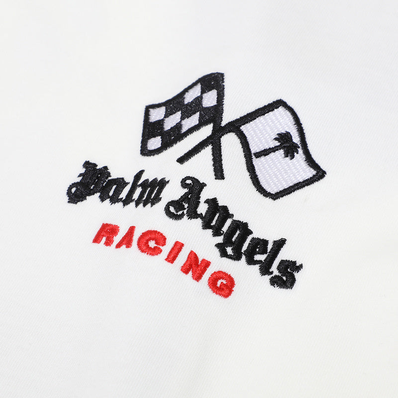 Palm Angels Racing Helmet Print T-Shirt – 100% Cotton