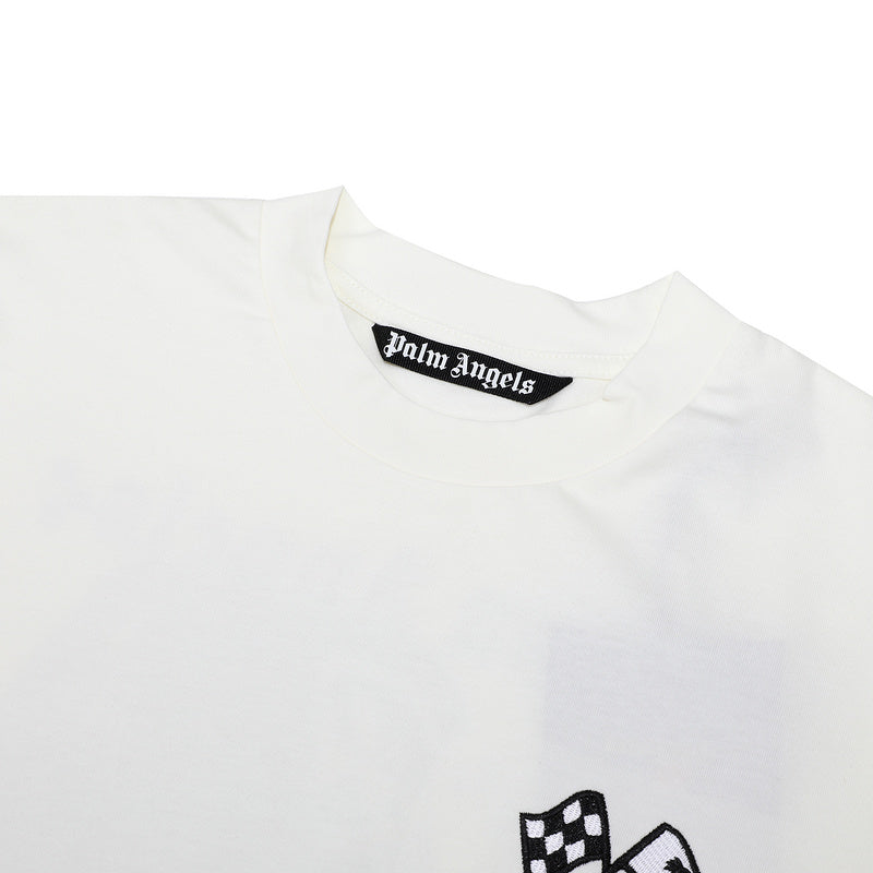 Palm Angels Racing Helmet Print T-Shirt – 100% Cotton