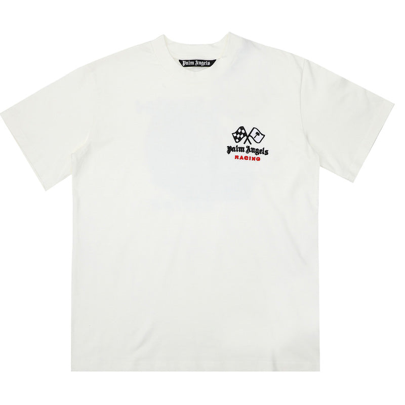 Palm Angels Racing Helmet Print T-Shirt – 100% Cotton