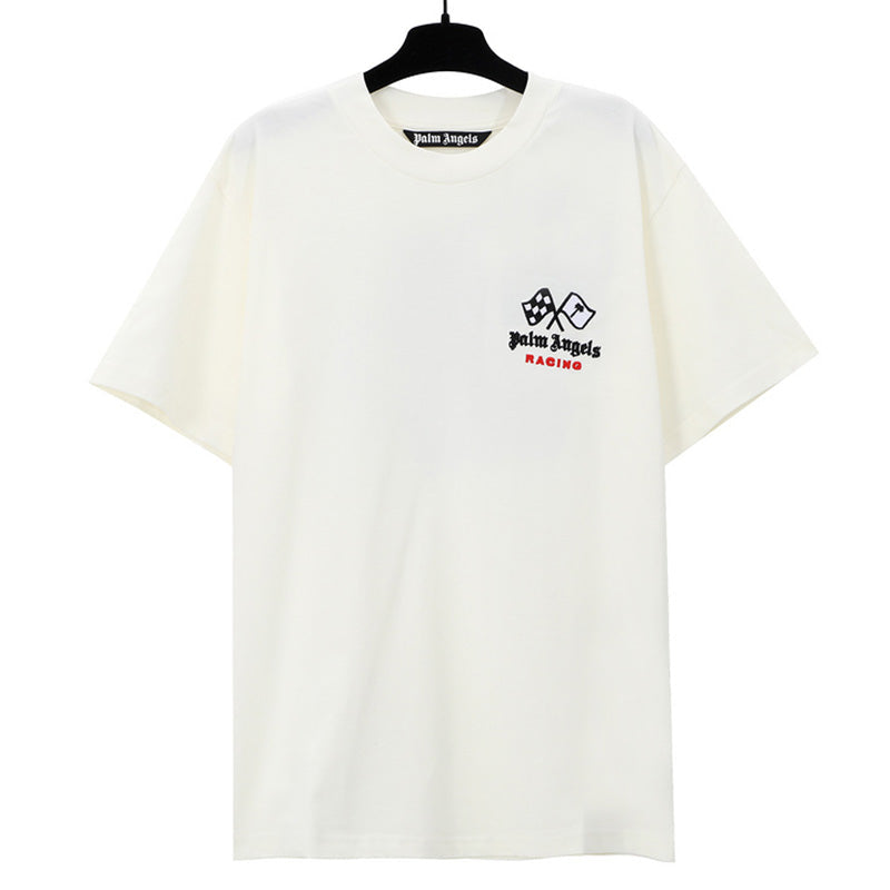 Palm Angels Racing Helmet Print T-Shirt – 100% Cotton