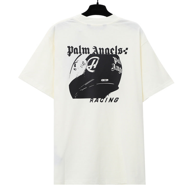 Palm Angels Racing Helmet Print T-Shirt – 100% Cotton