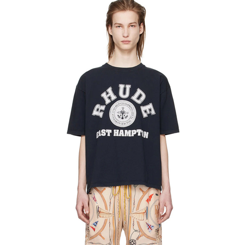 RHUDE East Hampton Catamaran Racing Graphic T-Shirt – Black / Apricot / White