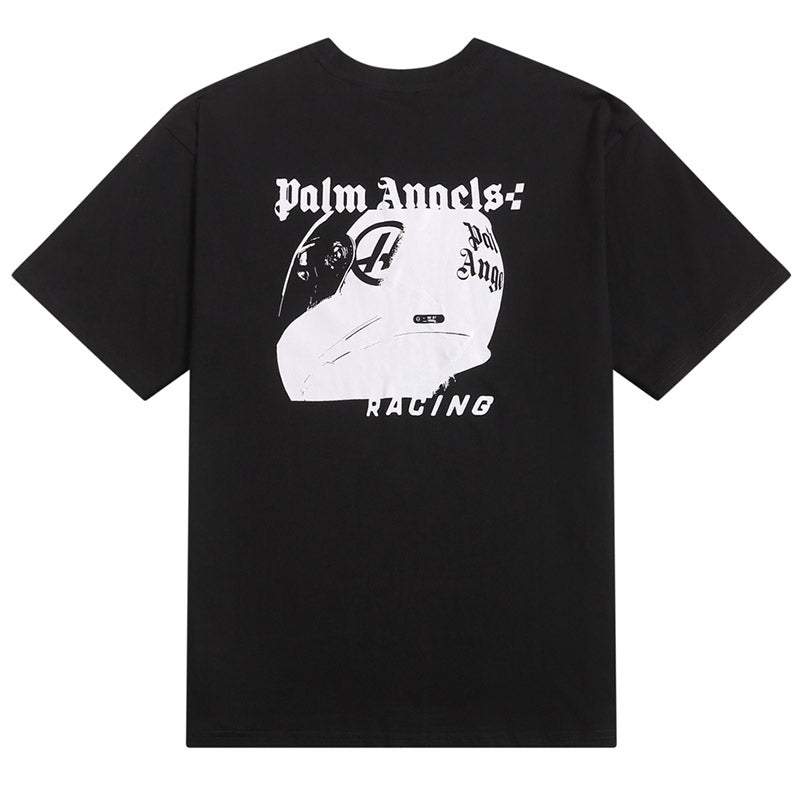 Palm Angels Racing Helmet Print T-Shirt – 100% Cotton