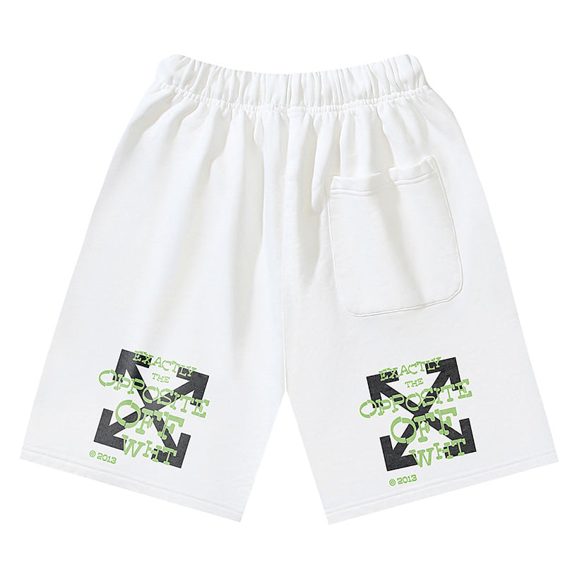 OFF-WHITE "Exactly The Opposite" Arrow Print Cotton Shorts