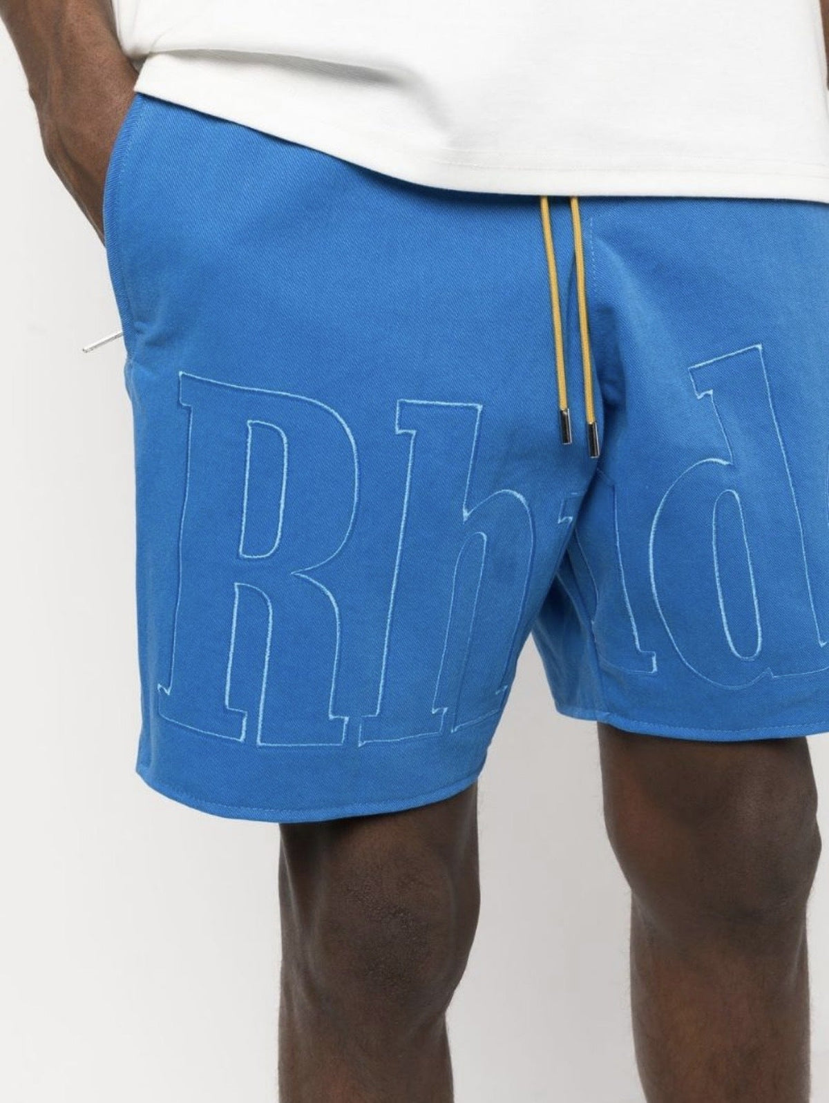 RHUDE Tonal Logo-Print Drawstring Swim Shorts – Blue