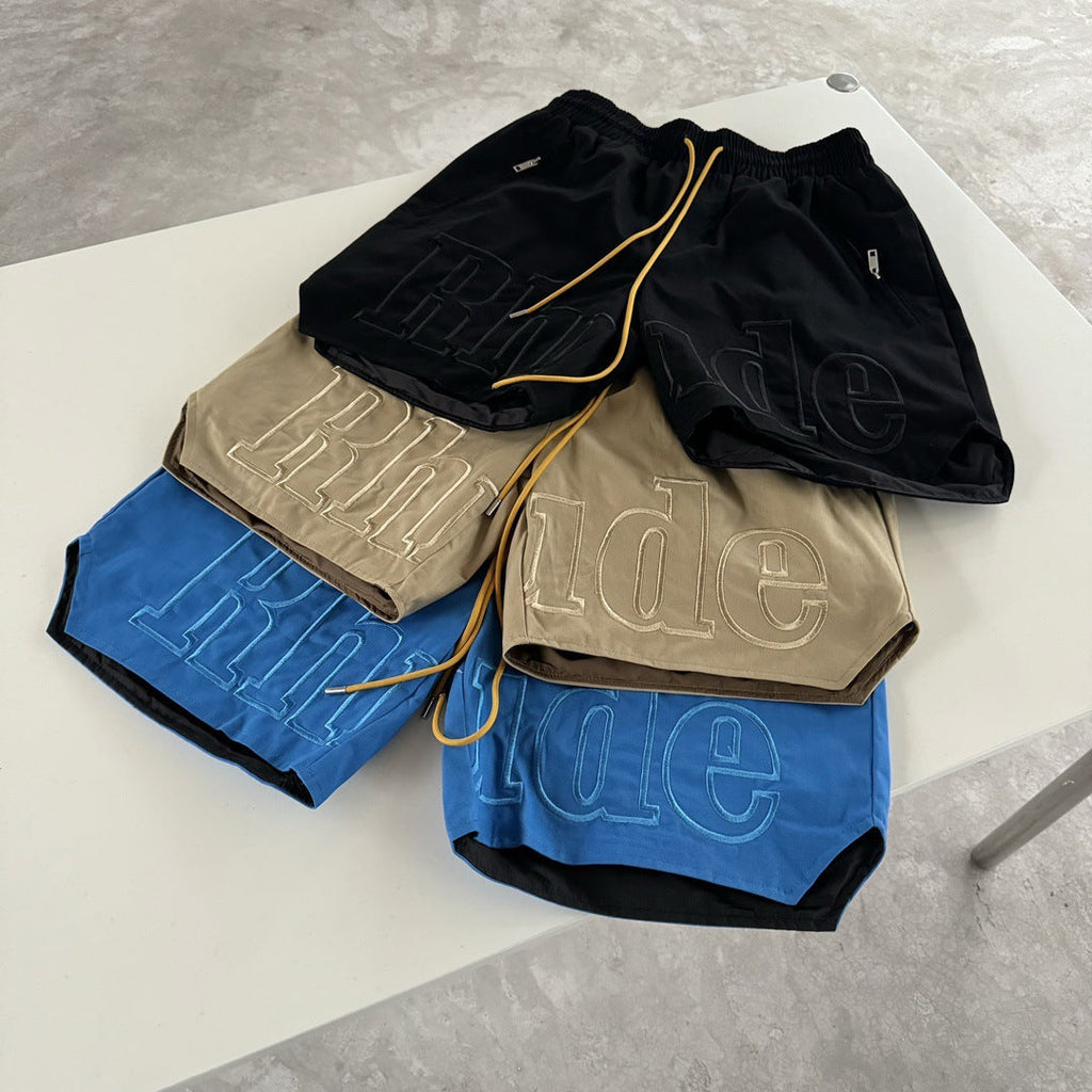 RHUDE Tonal Logo-Print Drawstring Swim Shorts – Khaki