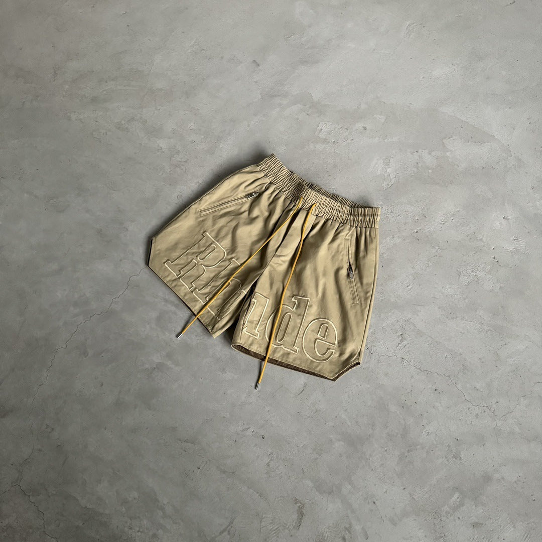 RHUDE Tonal Logo-Print Drawstring Swim Shorts – Khaki