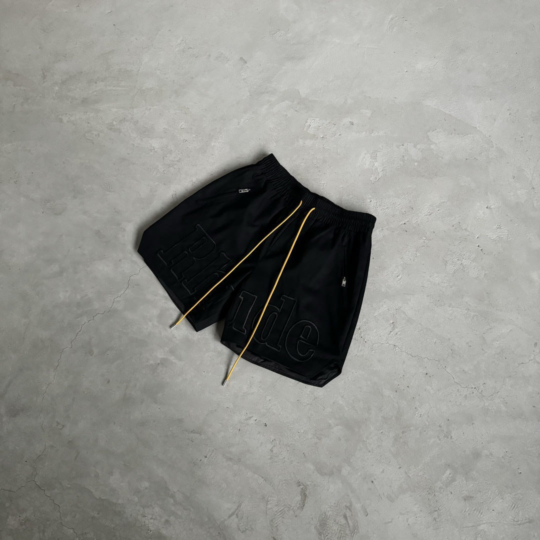 RHUDE Tonal Logo-Print Drawstring Swim Shorts – Black