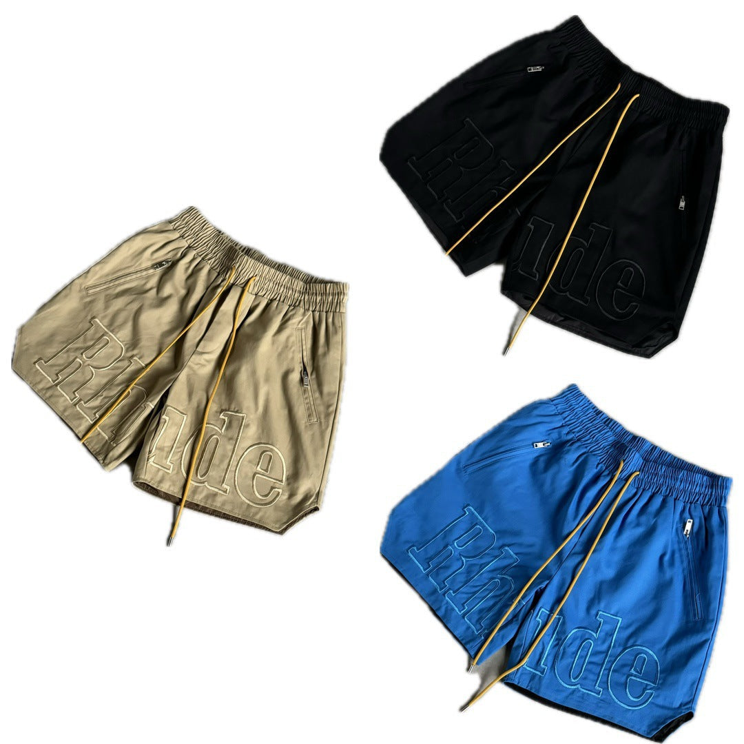 RHUDE Tonal Logo-Print Drawstring Swim Shorts – Khaki