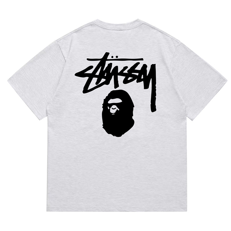 BAPE x Stussy Basic Pigment Dyed Tee - White & Gray