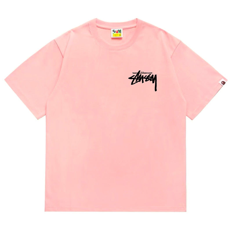 BAPE x Stussy Basic Pigment Dyed Tee - Pink & Red