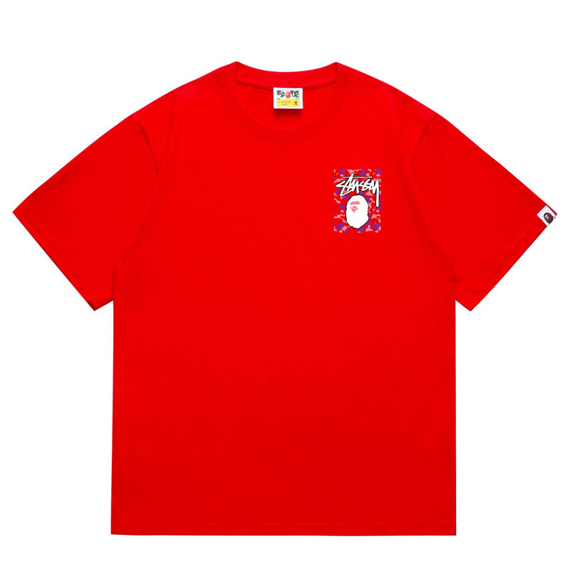 BAPE x Stussy Ape Head Tee - Red & Pink