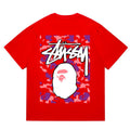 BAPE x Stussy Ape Head Tee - Red & Pink